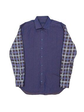 MD Bespoke Dress Shirt Blue Cotton Long Sleeve Button Up Canada Made 16.5 Large